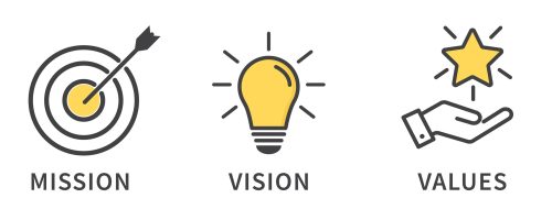 Mission, Vision and Values icon.  Organization mission. Success and growth concepts. flat design. Vector illustration